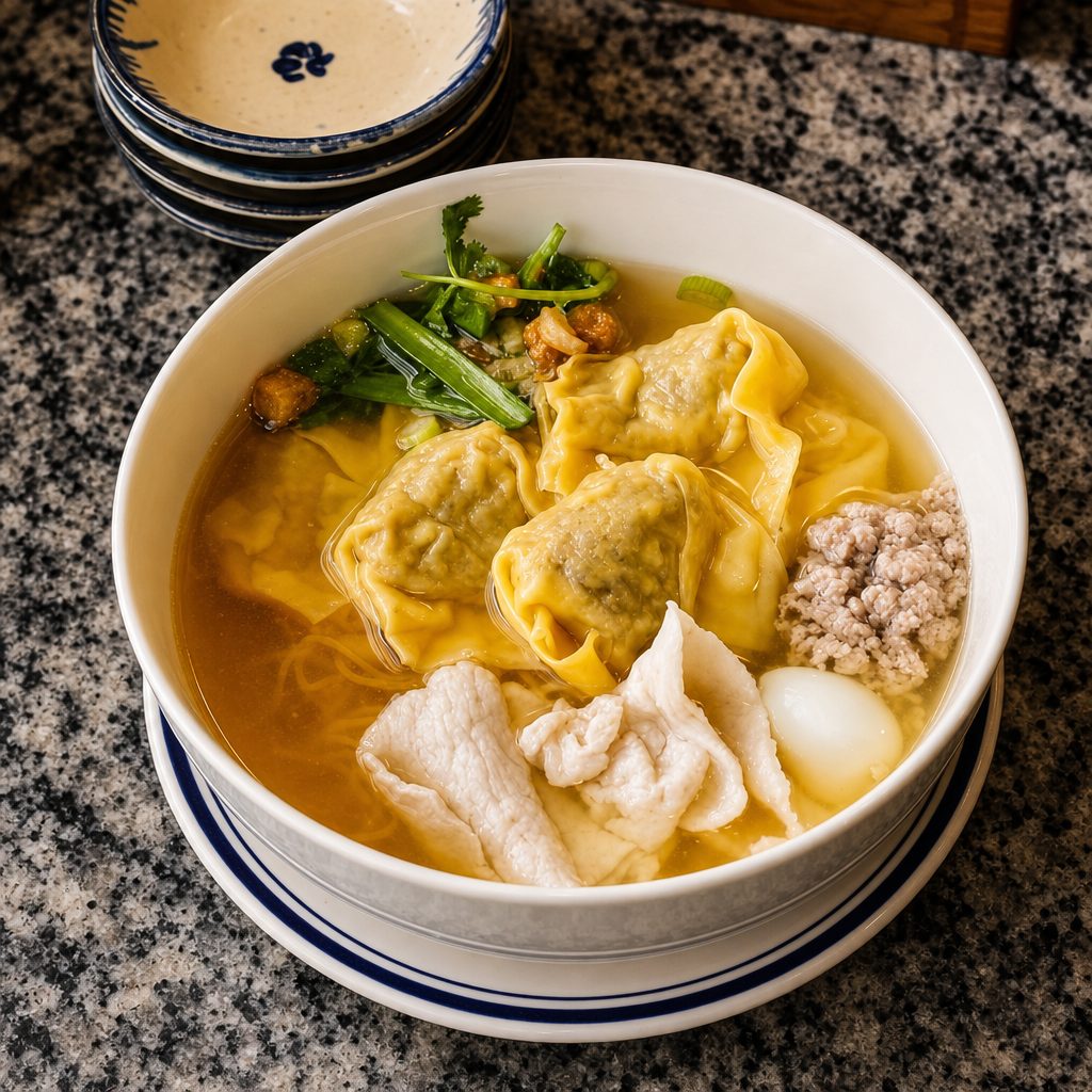 Wonton yellow noodle soup.