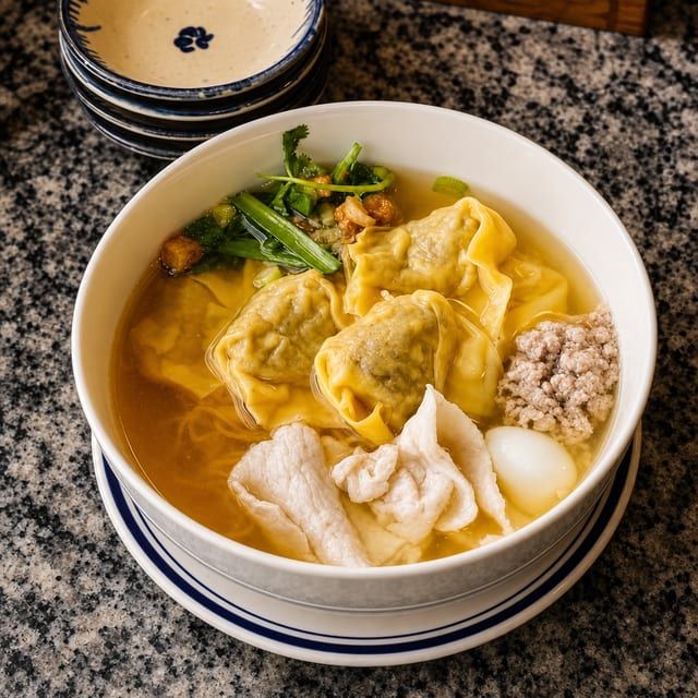 Wonton yellow noodle soup.