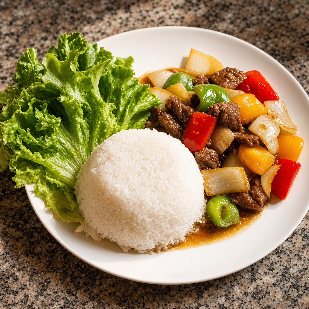 Vietnamese shaking beef ( Cơm Bò Lúc Lắc).